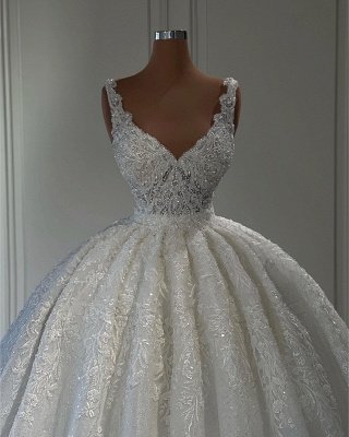 Charming Sweetheart Sleeveless Lace Ball Gown Wedding Dress with Ruffles_4