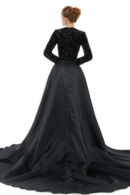 Charming Black Jewel Long Sleeves Sequins A-line Prom Dress_2