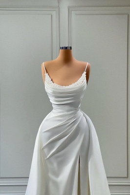 Charming Spaghetti Straps sleeveless white mermaid prom dress with Ruffles_2