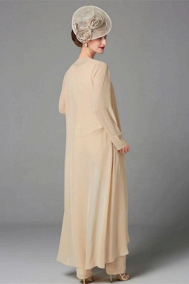 Ivory Beading Floor Length Jewel Long Sleeves Chiffon Mother Dress Jumpsuit_1