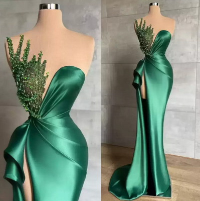 Designer Green Asymmetrical Sweetheart Mermaid Shiny Long Prom Dress_2
