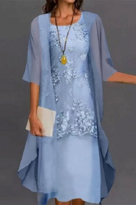 Elegant 3/4 Sleeves Knee Length Beading Jewel Sheath Mother Chiffon Prom Dress with Ruffles_3