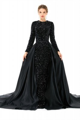 Charming Black Jewel Long Sleeves Sequins A-line Prom Dress_1