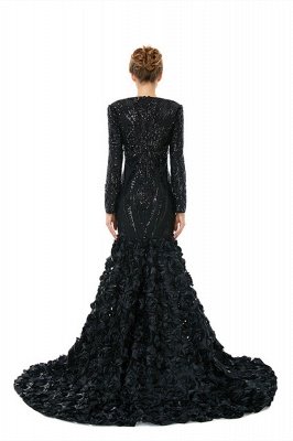 Charming Black V-neck Long Sleeves Lace Prom Dress_3
