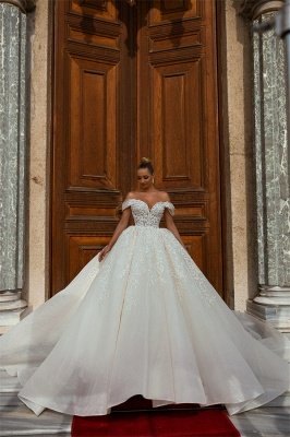 Deluxe Off the Shoulder Strapless Organza Ball Gown Wedding Dress_1