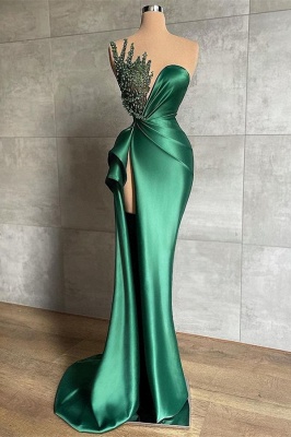 Designer Green Asymmetrical Sweetheart Mermaid Shiny Long Prom Dress