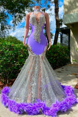 Charming Purple Halter Floor Length Satin Prom Dress with Appliques_1
