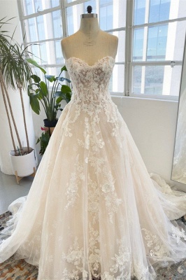 Garden Sleeveless Floor Length Garden Strapless Tulle Lace Wedding Dress with Appliques_1