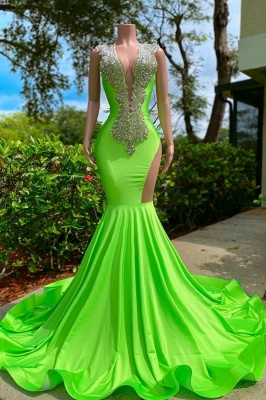 Trendy Sequined Deep V-neck Sleeveless Stretch Satin Prom Dress with Appliques_4