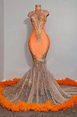 Chic Orange Halter Sleeveless Floor Length Mermaid Prom Dress_1