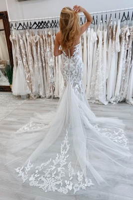 Champagne Mermaid Off the Shoulder Floor Length Wedding Dress_2