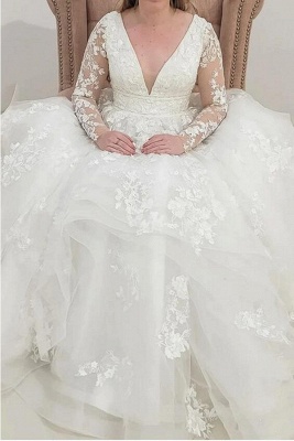 Charming Long Sleeves V-Neck Garden Lace A-Line Wedding Dress_5