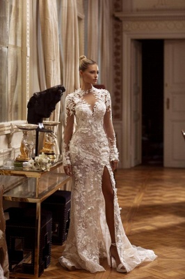 Gorgeous Jewel A-line Long Sleeves Wedding Dress_4