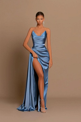 Charming Oceanblue Strapless Sleeveless Prom Dress with Ruffles_2