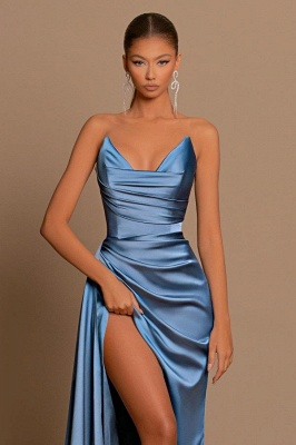 Charming Oceanblue Strapless Sleeveless Prom Dress with Ruffles_5