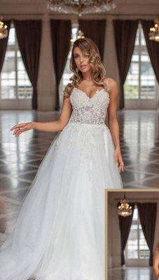 Elegant Spaghetti Straps Sweetheart Sleeveless A-line Wedding Dress_1