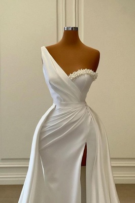 White One Shoulder Asymmetric A-Line Satin Prom Dress_2