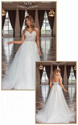 Elegant Spaghetti Straps Sweetheart Sleeveless A-line Wedding Dress_4