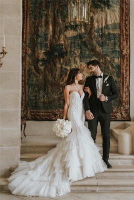 Gorgeous Strapless Floor Length Frill Tiered Wedding Dress_1