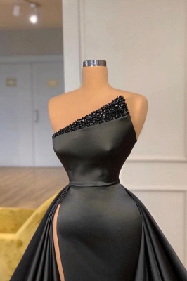 Deluxe Black Asymmetric A-Line Strapless Prom Dress_2