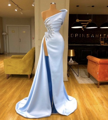 Lightblue One Shoulder Asymmetric A-Line Floor Length Prom Dress_2