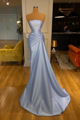 Light Blue Strapless A-Line Sleevelss Mermaid Prom Dress with Ruffles_1