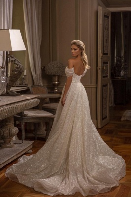 Sparkling Sequins Off the Shoulder Chapel Strapless Wedding Dress_2