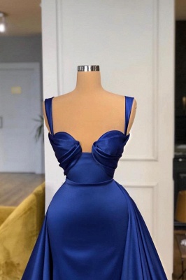 Dark Blue Straps Satin Sleeveless A-Line Prom Dress with Ruffles_2