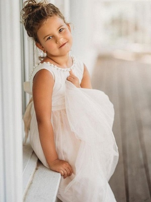 Jewel Neck Ivory Flower Girl Dress Sleeveless Formal Kids Dress for Party_2