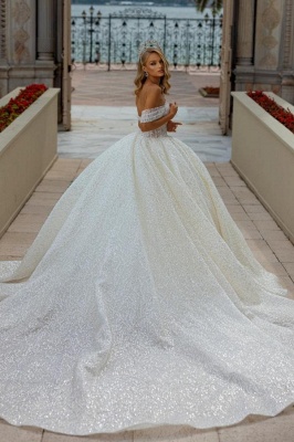 Gorgeous A-Line Off the Shoulder Ball Gown Wedding Dress_3