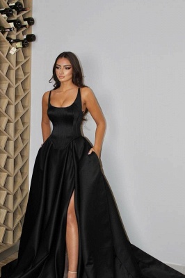 Black Straps Floor Length A-Line Prom Dress Formal Dress_2