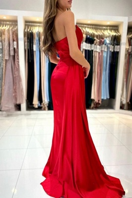 Ruby Sweetheart Strapless Front Slit Mermaid Prom Dress with Ruffles_3