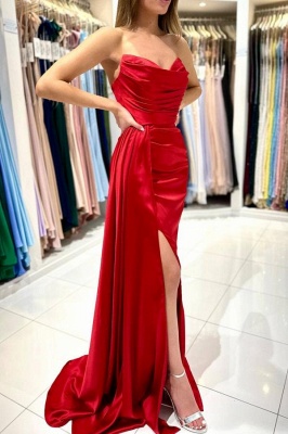 Ruby Sweetheart Strapless Front Slit Mermaid Prom Dress with Ruffles_4