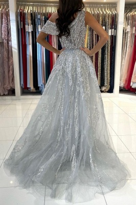 Elegant Silver Asymmetric One Shoulder Mermaid Prom Dress_2