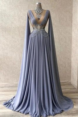 A-Line Floor Length High Neck Beaded Chiffon Prom Dress with Ruffles_1