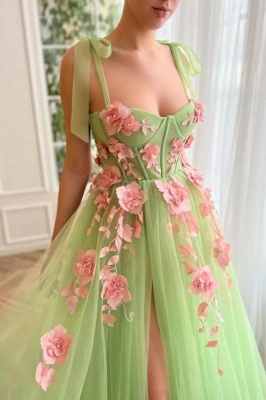 A-Line Straps Floor Length Tulle Prom Dress with Floral Applique_2