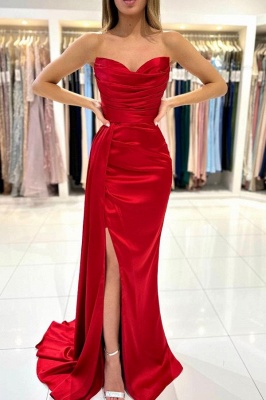 Ruby Sweetheart Strapless Front Slit Mermaid Prom Dress with Ruffles_1