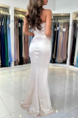 Elegant Long Sweetheart Satin Mermaid Formal Prom Dresses with Slit_4