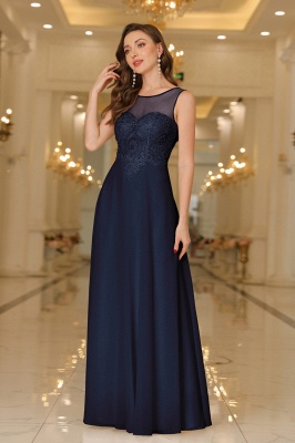 Elegant Floor-Length Sleeveless Jewel Neck A-Line Lace Chiffon Prom Dresses_3