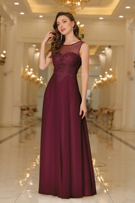 Elegant Floor-Length Sleeveless Jewel Neck A-Line Lace Chiffon Prom Dresses_2