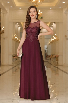 Elegant Floor-Length Sleeveless Jewel Neck A-Line Lace Chiffon Prom Dresses_19