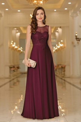 Elegant Floor-Length Sleeveless Jewel Neck A-Line Lace Chiffon Prom Dresses_4