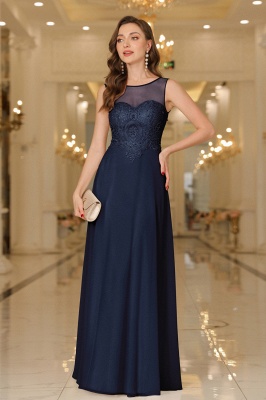 Elegant Floor-Length Sleeveless Jewel Neck A-Line Lace Chiffon Prom Dresses_12