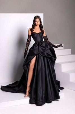 Beautiful Strapless A-Line Satin Prom Dresses with Split_2