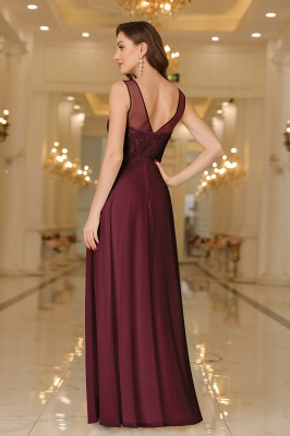 Elegant Floor-Length Sleeveless Jewel Neck A-Line Lace Chiffon Prom Dresses_7