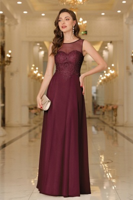 Elegant Floor-Length Sleeveless Jewel Neck A-Line Lace Chiffon Prom Dresses_9