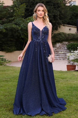 Deluxe V-Neck Sleeveless A-Line Sequined Prom Dresses_4