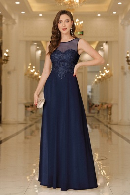 Elegant Floor-Length Sleeveless Jewel Neck A-Line Lace Chiffon Prom Dresses_18
