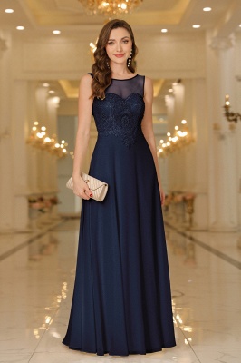 Elegant Floor-Length Sleeveless Jewel Neck A-Line Lace Chiffon Prom Dresses_5
