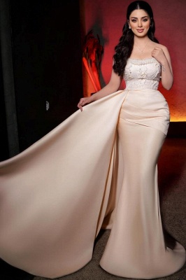 Luxurious Strapless Mermaid Satin Prom Dresses with Train